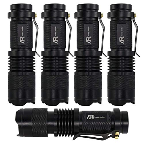 AR happy online (5 Pack) AR-100 LED Flashlight, 3 Light Modes Mini Tactical Torch, 350 Lumens Adjustable Focus Zoomable Light for Indoor, Outdoor, Camping, Hiking and Emergency