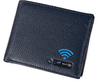 Clever Anti-Lost Wallet with Alarm, Bluetooth, Position Record (via Phone GPS) Tracker Item Finder, Bifold Cowhide Leather Locator Intelligent Trackable Minimalist Purse (Dark Blue, Horizontal)