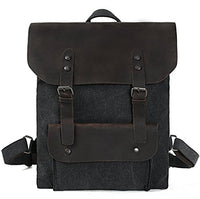 Honeystore Vintage Leather Canvas Backpack 17inch Laptop Bookbag Travel Rucksack Black