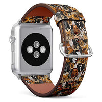 Compatible with Small Apple Watch 38mm, 40mm, 41mm (All Series) Leather Watch Wrist Band Strap Bracelet with Adapters (Dogs Different Breeds)