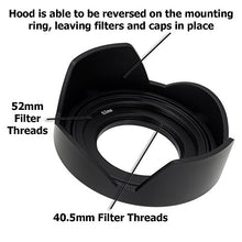 Load image into Gallery viewer, Fotodiox Reversible Lens Hood Kit for Sony E PZ 16-50mm F3.5-5.6 OSS E-Mount Power Zoom Lens, Reversible Tulip Flower Hood w/Cap f/Sony Kit Lenses
