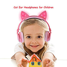 Load image into Gallery viewer, Isightguard Kids Headphones, Wired Headphones On Ear, Cat Ear Headphones with LED for Girls, 3.5mm Audio Jack for Cell Phone (Peach)
