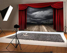 Load image into Gallery viewer, Laeacco Red Curtain Stage Backdrop 10x8ft Vinyl Red Curtain Cloudy Background Old Wooden Floor Spotlight Photography Background Live Show Performance Banner Adult Child Portrait Shoot Photocall
