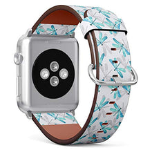 Load image into Gallery viewer, Compatible with Small Apple Watch 38mm, 40mm, 41mm (All Series) Leather Watch Wrist Band Strap Bracelet with Adapters (Dragonfly Blue Watercolor)
