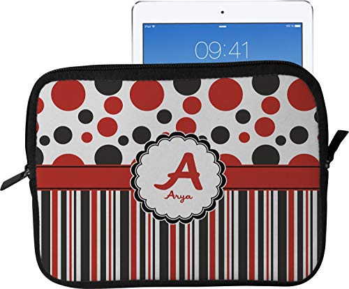 Red & Black Dots & Stripes Tablet Case/Sleeve - Large (Personalized)
