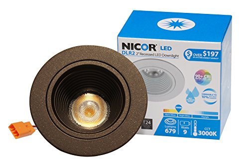 NICOR Lighting 2-Inch Dimmable 3000K LED Recessed Downlight with Baffle Trim for 2-Inch Recessed Housings, Oil-Rubbed Bronze (DLR2-10-120-3K-OB-BF)