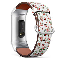 Replacement Leather Strap Printing Wristbands Compatible with Fitbit Charge 3 / Charge 3 SE - Floral Pattern