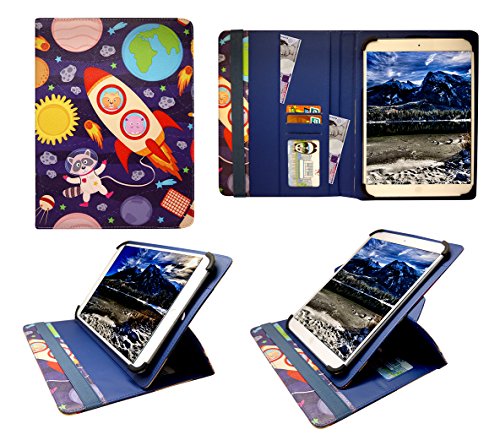 Sweet Tech Alcatel OneTouch Pop 7 4G LTE 7 Inch Tablet Cartoon Astronauts Universal 360 Degree Rotating PU Leather Wallet Case Cover Folio (7-8 inch)