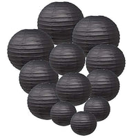 Just Artifacts Decorative Round Chinese Paper Lanterns 12pcs Assorted Sizes (Color: Black)
