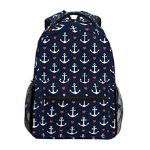 Load image into Gallery viewer, TropicalLife Nautical Navy Anchor Pattern Red Heart Backpacks Bookbag Shoulder Backpack Hiking Travel Daypack Casual Bags
