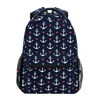 TropicalLife Nautical Navy Anchor Pattern Red Heart Backpacks Bookbag Shoulder Backpack Hiking Travel Daypack Casual Bags