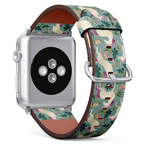 Compatible with Small Apple Watch 38mm, 40mm, 41mm (All Series) Leather Watch Wrist Band Strap Bracelet with Adapters (Vintage Unicorn Magic)