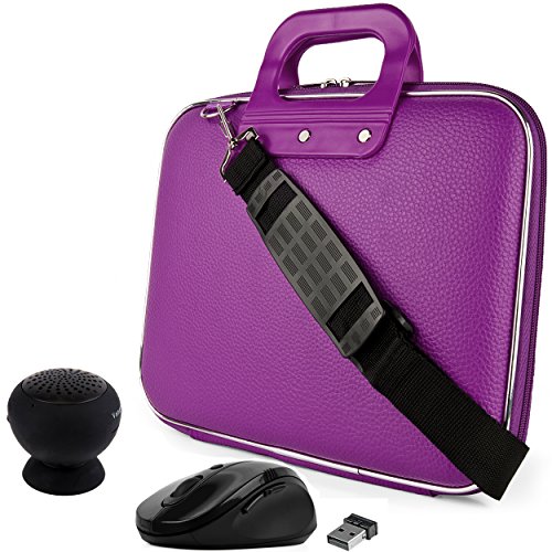 Purple Laptop Messenger Bag Carrying Case, Speaker, Mouse for Acer ChromeBook, Spin 1, Aspire Switch 11