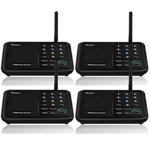 Wuloo Intercoms Wireless for Home 5280 Feet Range 10 Channel 3 Code, Wireless Intercom System for Home House Business Office, Room to Room Intercom, Home Communication System (4 Packs, Black)