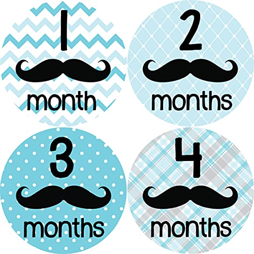 Months in Motion Baby Monthly Stickers - Baby Milestone Stickers - Newborn Boy Stickers - Month Stickers for Baby Boy - Baby Boy Stickers - Newborn Monthly Milestone Stickers - Mustache - Style 160