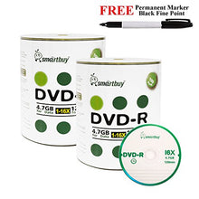Load image into Gallery viewer, Smartbuy 200-disc 4.7GB/120min 16x DVD-R Logo Top Blank Media Record Disc + Black Permanent Marker
