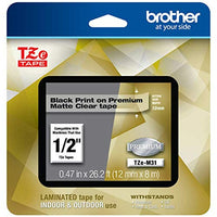 Brother P-touch TZe-M31 Black Print on Premium Matte Clear Laminated Tape 12mm (0.47) wide x 8m (26.2) long, TZEM31
