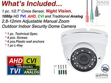 Load image into Gallery viewer, Indoor Outdoor 1080P HD Dome CCTV Security Camera, 2.8-12mm Adjustable Varifocal Manual Zoom Lens Hybrid 4-in-1 TVI/AHD/CVI/Analog
