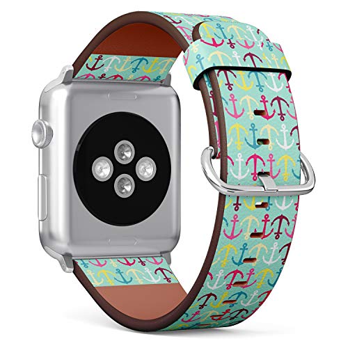 Compatible with Big Apple Watch 42mm, 44mm, 45mm (All Series) Leather Watch Wrist Band Strap Bracelet with Adapters (Anchors Can)