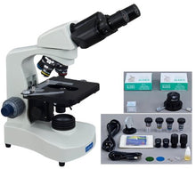 Load image into Gallery viewer, OMAX 40X-2000X LED Binocular Compound Microscope with Dry Darkfield Condenser and 100 Pieces Glass Slides and Covers
