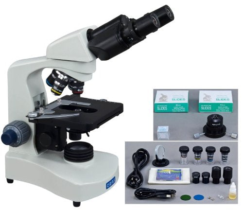 OMAX 40X-2000X LED Binocular Compound Microscope with Dry Darkfield Condenser and 100 Pieces Glass Slides and Covers