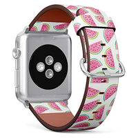 Compatible with Small Apple Watch 38mm, 40mm, 41mm (All Series) Leather Watch Wrist Band Strap Bracelet with Adapters (Watermelon Watercolor Style)