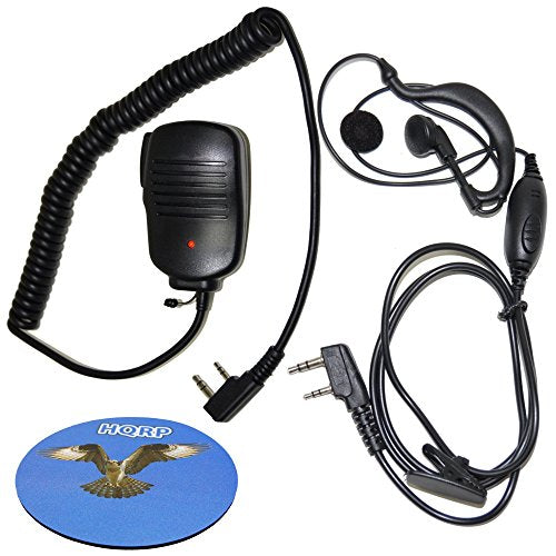 HQRP Kit: 2-Pin PTT Speaker-Microphone and Earpiece Mic Headset for Kenwood TH-415 TH-415A TH-415E TH-42 TH-42A TH-42AT TH-42E Radio + HQRP Coaster