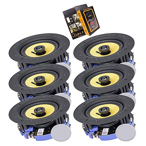 Package: Gravity Premium SG-6HiBT 6.5 1200 Watts Flush Mount in-Wall in-Ceiling 2-Way Universal Home Speaker System with PP Cone Titanium Stereo Sound (6 Speakers Included) - Work with Bluetooth