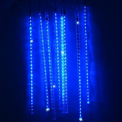 Loveboat Blue Rain Drop Lights, 8 Tubes 30cm 144 LEDs Meteor Shower Falling LED Tree Cascading String Lights for Outdoor Christmas Wedding Party Holiday Garden Christmas Decoration