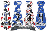Months In Motion Monthly Baby Tie Stickers - Boy Month Milestone Necktie Sticker - Onesie Month Sticker - Infant Photo Prop for First Year - Shower Gift - Newborn Keepsakes - Hockey