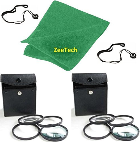 2pcs 58mm 4pc Close-Up Macro Filters (+1, +2, +4, +10) + ZeeTech Microfiber Cleaning Cloth + 2pcs Cap Keepers for Canon Digital SLR Camera Lenses That Have 58mm Thread