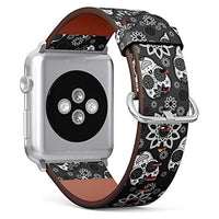 Compatible with Small Apple Watch 38mm, 40mm, 41mm (All Series) Leather Watch Wrist Band Strap Bracelet with Adapters (Sugar Skull)