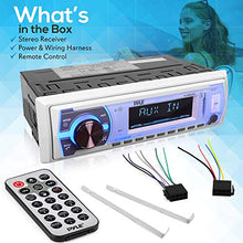 Load image into Gallery viewer, Pyle Marine Bluetooth Stereo Radio - 12v Single DIN Style Boat In dash Radio Receiver System with Built-in Mic, Digital LCD, RCA, MP3, USB, SD, AM FM Radio - Remote Control - PLMRB29W (White)

