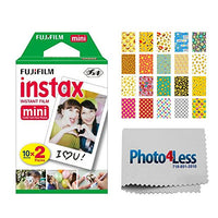 Fujifilm instax Mini Instant Film (20 Exposures) + 20 Sticker Frames for Fuji Instax Prints Emoji Package + Photo4Less Cleaning Cloth  Deluxe Accessory Bundle