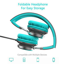 Load image into Gallery viewer, Elecder i39 Headphones with Microphone Foldable Lightweight Adjustable On Ear Headsets with 3.5mm Jack for Cellphones Computer MP3/4 Kindle School (Mint/Gray)
