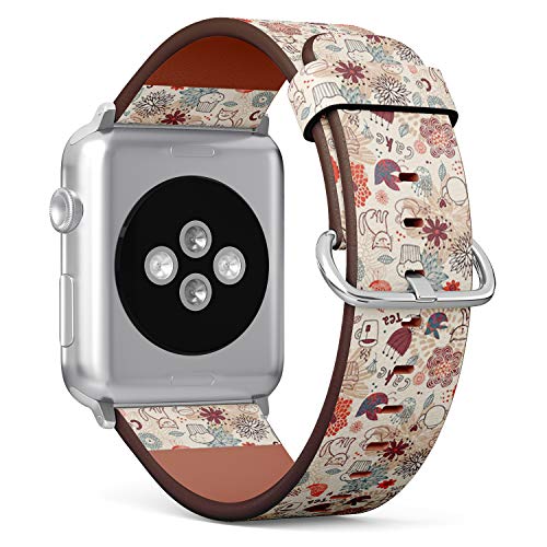 Compatible with Small Apple Watch 38mm, 40mm, 41mm (All Series) Leather Watch Wrist Band Strap Bracelet with Adapters (Teacups Teapots Cakes)
