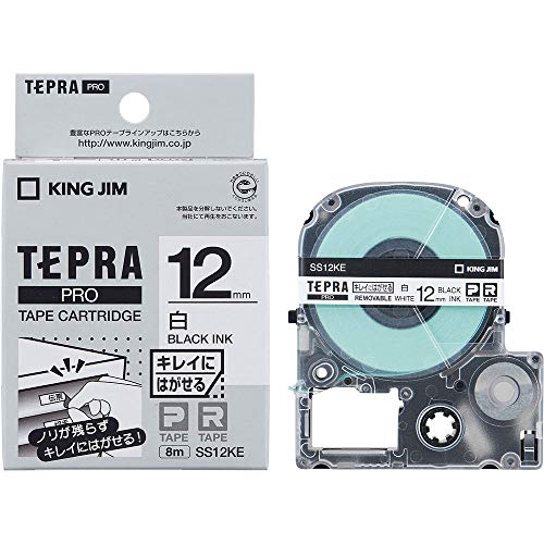 King Jim SS12KE Tepra PRO Tape Cartridge, Removable Label, 0.5 inches (12 mm), White
