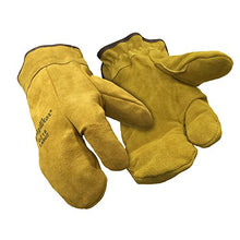 Load image into Gallery viewer, RefrigiWear Sherpa Lined Three Finger Split Cowhide Leather Mitten Gloves (Gold, Large)
