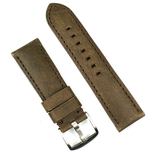 B & R Bands 24mm Brown Bomber Leather Watch Band Strap - Medium Length