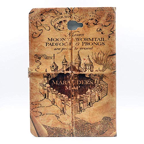 YHB Case for 2016 Released Galaxy Tab A 10.1, Marauder's Map Vintage Retro Leather Flip Stand Case Cover for Samsung Galaxy Tab A 10.1 SM-T580/T585/T587, (Not fit 2019 Tab A 10.1)