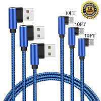 CTREEY Micro USB Cable, 90 Degree 3 Pack 10FT Long Premium Nylon Braided Android Fast Charger USB to Micro USB Charging Cable for Samsung Galaxy S7 Edge/S6/S5 (3 Pack 10FT Blue) (3x10ft)