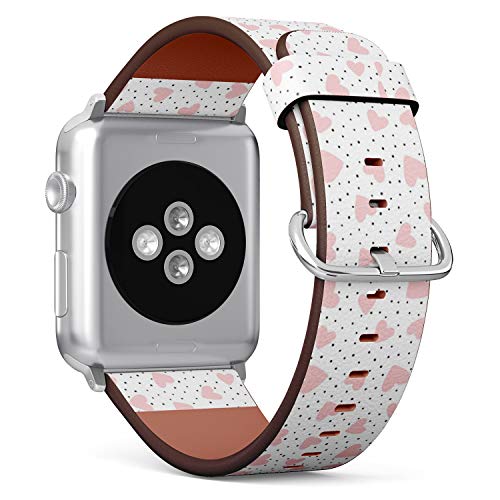 Compatible with Small Apple Watch 38mm, 40mm, 41mm (All Series) Leather Watch Wrist Band Strap Bracelet with Adapters (Hearts Polka Dot Cute)
