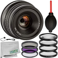 Multi-coated 25mm f/1.8 Manual Lens for Sony E-Mount (NEX) with 10PC Accessory Bundle  Includes: 3PC Filter Kit + 4PC Close-Up Macro Lenses + Dust Blower + Lens Cap Keeper + Microfiber Cleaning Cloth