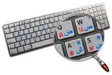 Load image into Gallery viewer, MAC NS ARABIC - RUSSIAN - ENGLISH NON-TRANSPARENT KEYBOARD LABELS WHITE BACKGROUND FOR DESKTOP, LAPTOP AND NOTEBOOK
