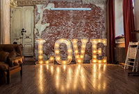 Baocicco Interior Wedding 12x10ft Background Valentines with Love Word Led Light Decor Old House Red Brick Wall Wooden Floor Backdrops Simple Romantic Marriage Confession Love