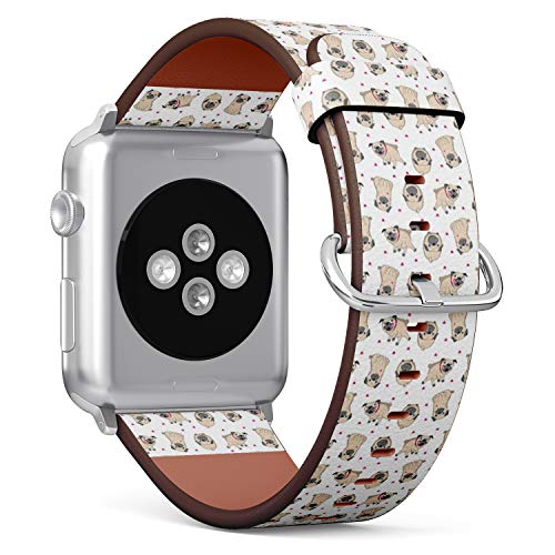 Compatible with Small Apple Watch 38mm, 40mm, 41mm (All Series) Leather Watch Wrist Band Strap Bracelet with Adapters (Pugs)