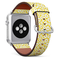 Compatible with Small Apple Watch 38mm, 40mm, 41mm (All Series) Leather Watch Wrist Band Strap Bracelet with Adapters (White Daisies On)