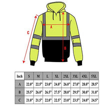 Load image into Gallery viewer, New York Hi-Viz Workwear H9012 Men&#39;s ANSI Class 3 High Visibility Class 3 Sweatshirt, Full Zip Hooded, Lightweight, Black Bottom (Large)
