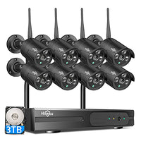 Hiseeu Black Wireless Security Camera System, 8CH 1296P NVR 8Pcs Outdoor/Indoor WiFi Surveillance Camera 3MP with Night Vision, Waterproof,Motion, 1-way Audio, Remote Access, 3TB HDD, DC12V Power Cord