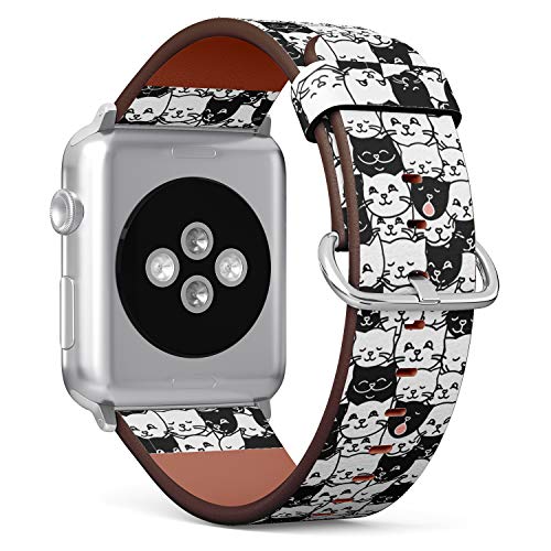 S-Type iWatch Leather Strap Printing Wristbands for Apple Watch 4/3/2/1 Sport Series (38mm) - Funny Cute cat Faces Pattern